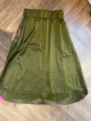 Olive satin skirt sample size 10-12