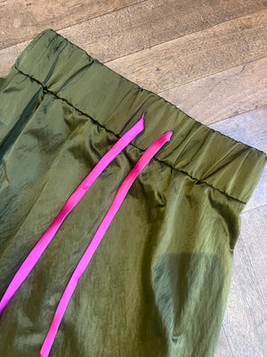 Olive satin skirt sample size 10-12